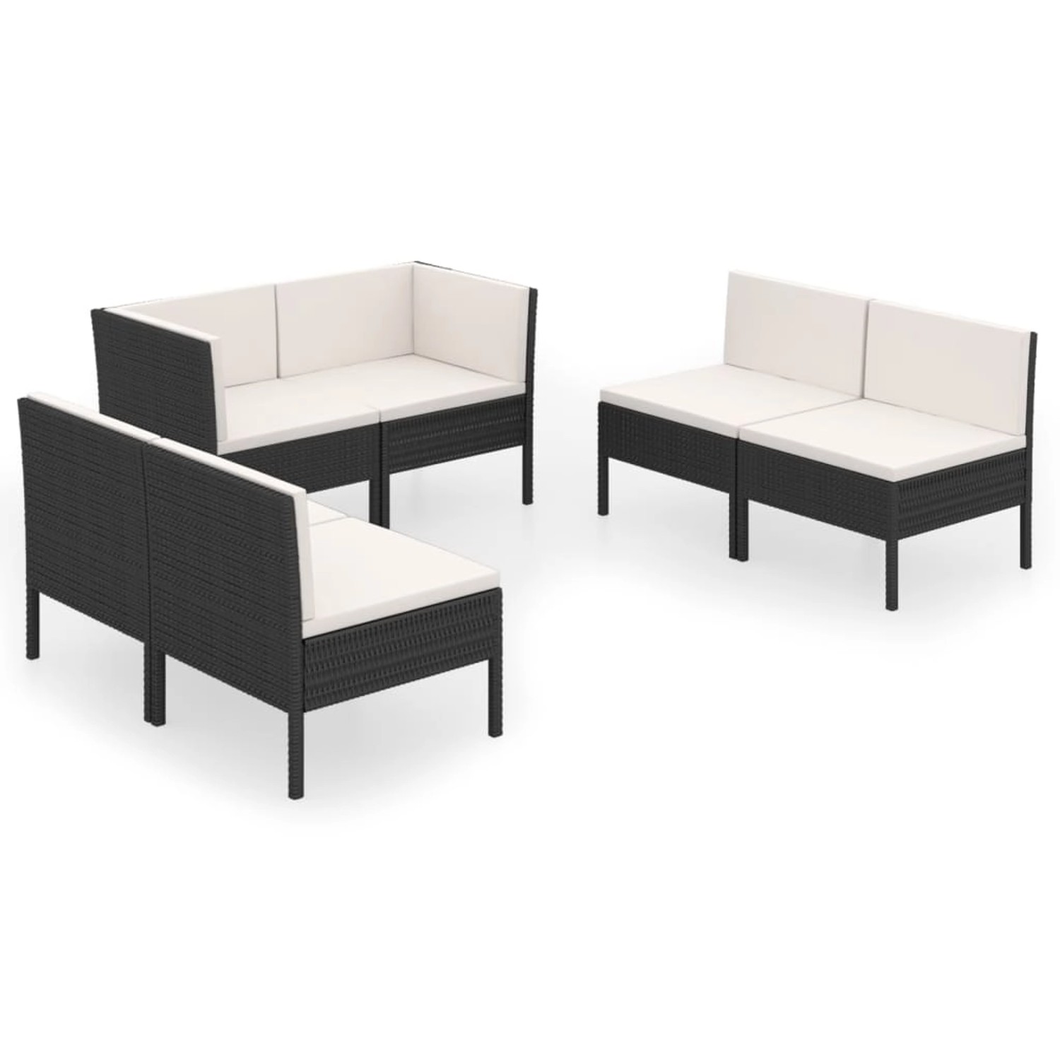 vidaXL 6-tlg Garten-Lounge-Set mit Auflagen Poly Rattan Schwarz Modell 38