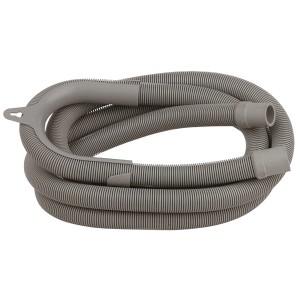 Grauer Kirchhoff Spiral-Ablaufschlauch 1,5m mit Aufhängung für Waschmaschine.