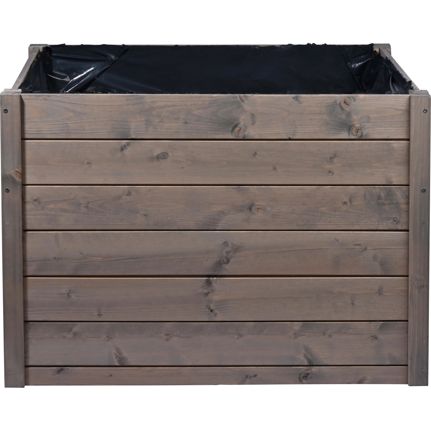 Graue Mährobotergarage mit Pflanzkasten aus Holz, 56x73x79cm. Schutz für Rasenmähroboter.