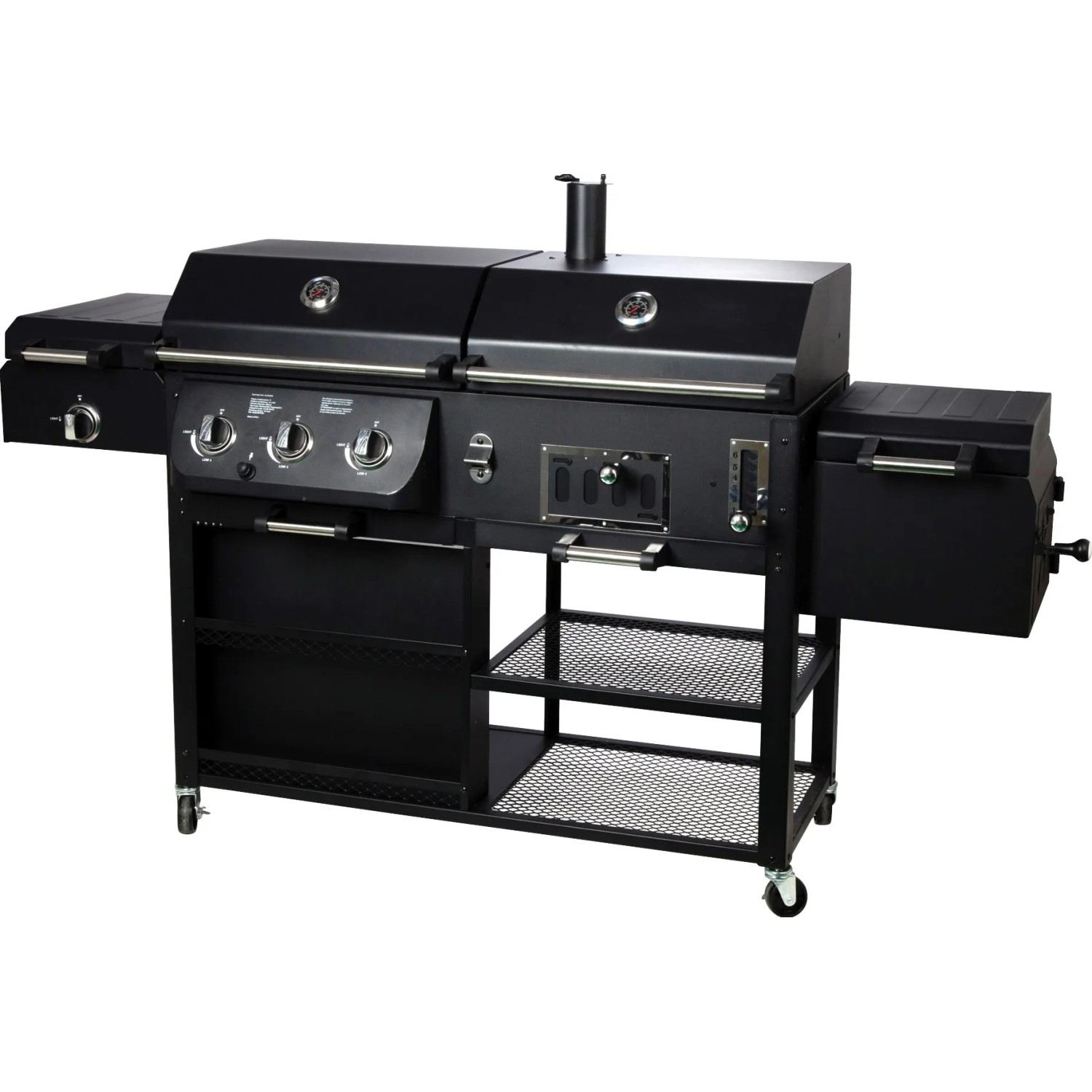 Schwarzer El Fuego Kombigrill Arizona mit 3 Brennern, Seitenbrenner, Gas- und Holzkohlegrill.