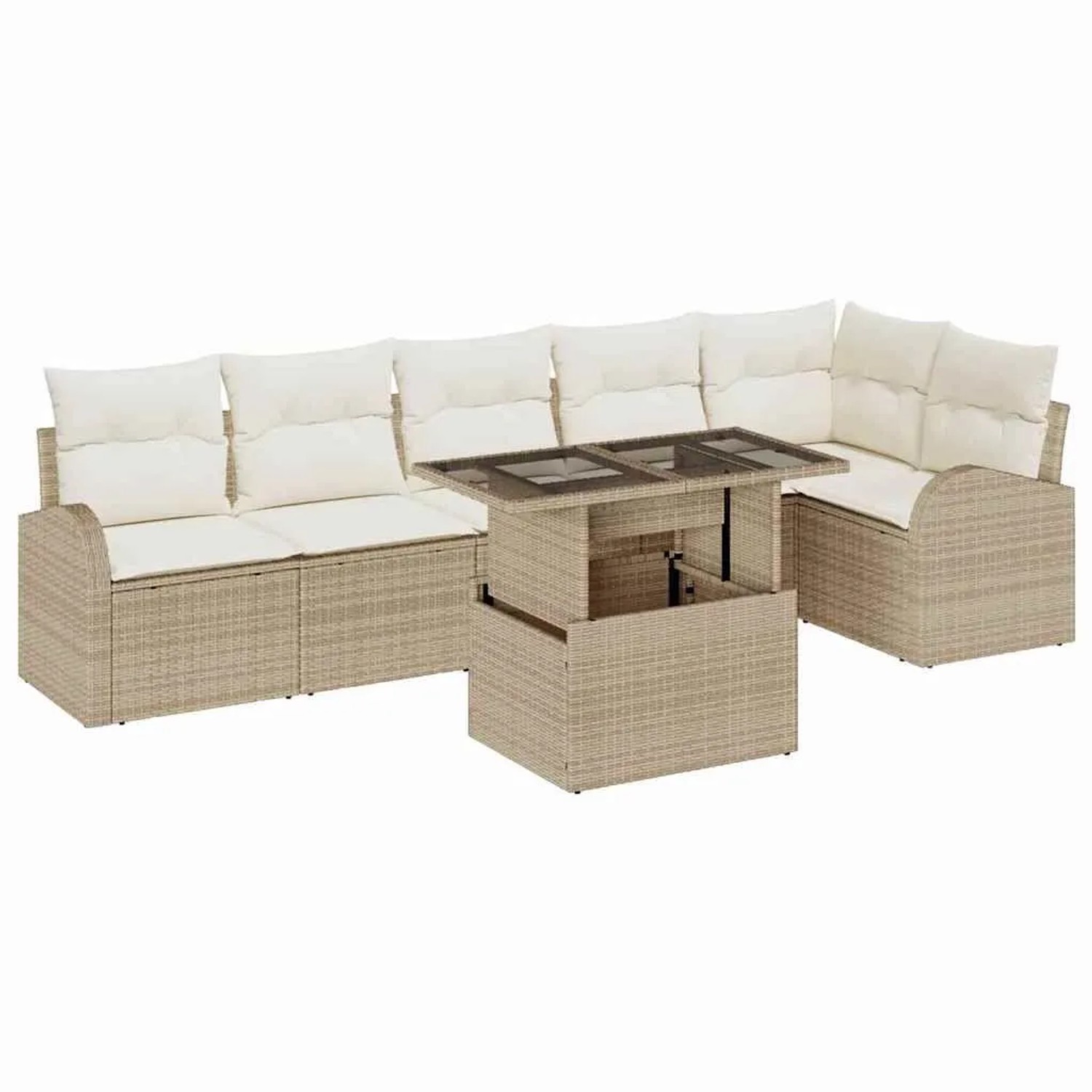 vidaXL Garten-Sofa-Set mit Kissen 7-Tlg Beige und Creme Poly-Rattan 3348657