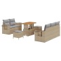 Beiges 8-teiliges vidaXL Garten-Sofa-Set aus Poly Rattan mit Tisch und Hockern.