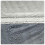Nahaufnahme des wasserdichten vidaXL Partyzelt-Stoffs in Weiß und Grau mit Wassertropfen. Ideal für Pavillons.