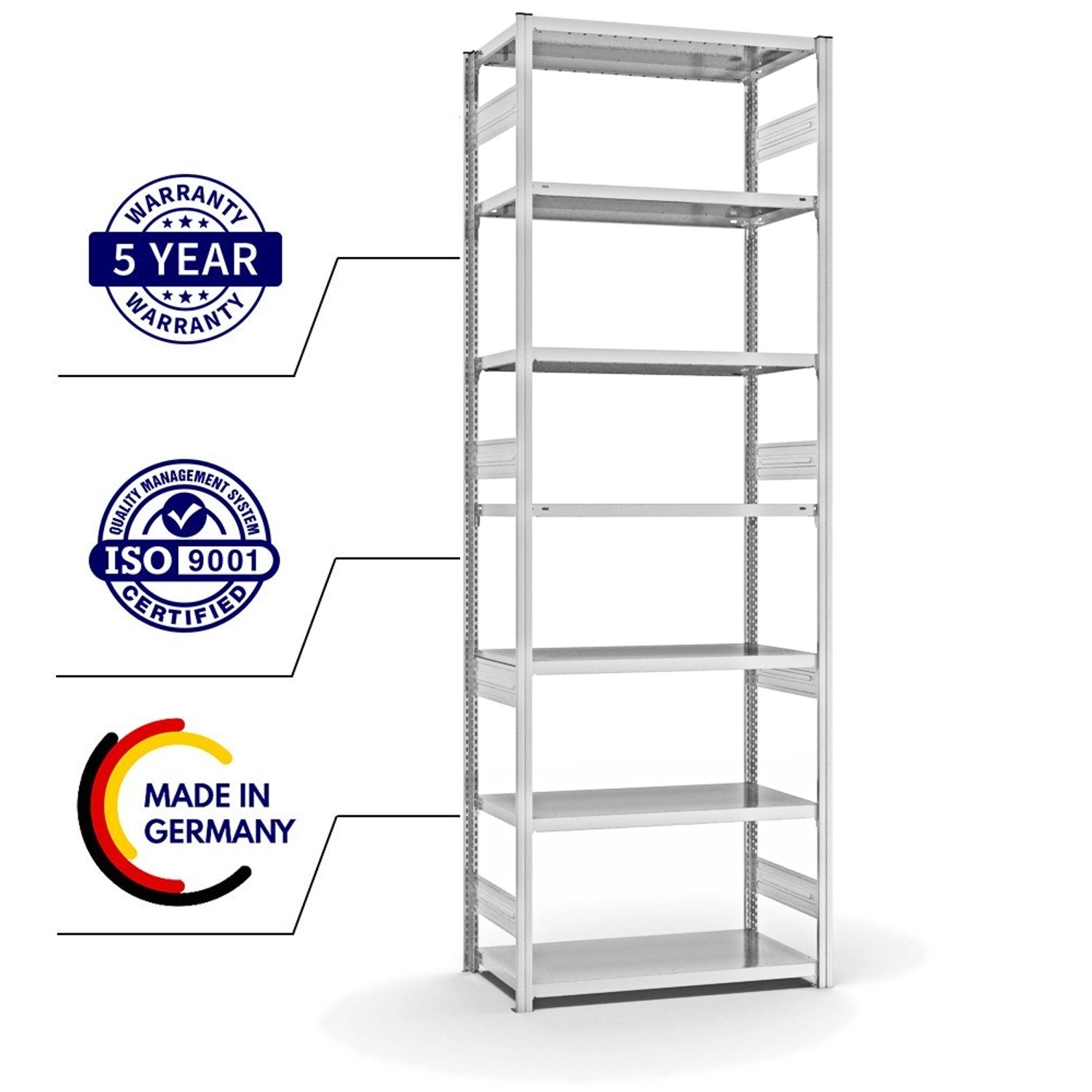 PROREGAL Fachbodenregal, Stecksystem, lichtgrau, 7 Ebenen, Fachlast 330 kg.