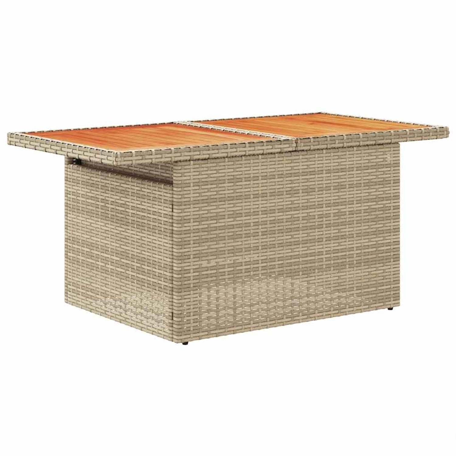 Beiger Gartenmöbel-Tisch aus Rattan mit Holzplatte, Teil der vidaXL 7-tlg. Sofagarnitur.