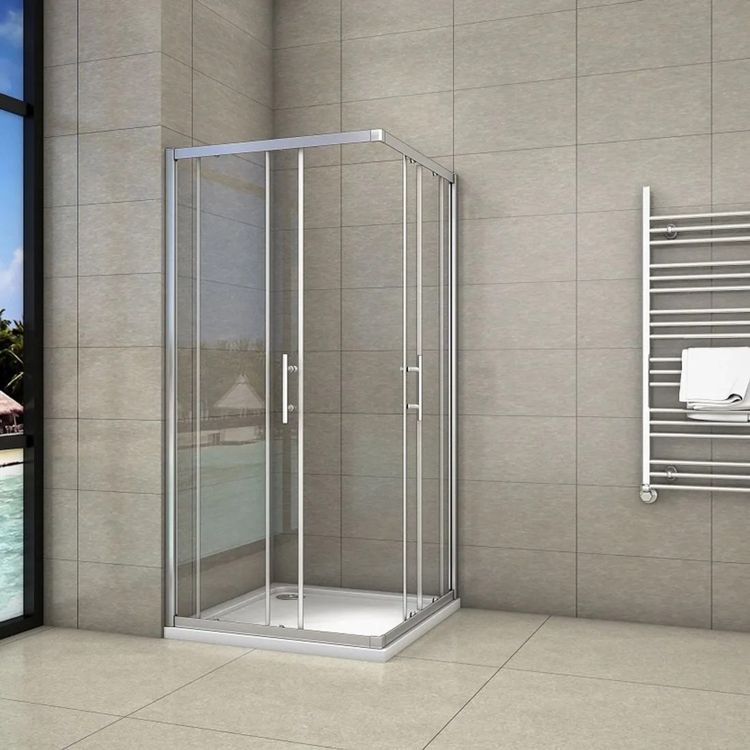 AICA Duschkabine 80x80cm mit Schiebetür, Eckeinstieg und Sicherheitsglas.