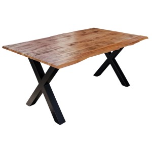 SAM Esstisch DORA mit Baumkante aus Mango, 120x80, schwarzes X-Gestell.