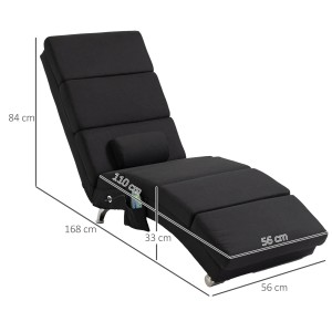 Schwarze HOMCOM Relaxliege mit Massagefunktion, aus Polyester und Stahl, Maße 168x56x84 cm.
