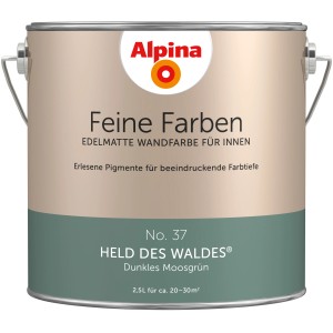 Alpina Feine Farben No. 37 Held des Waldes®, moosgrüne, matte Wandfarbe im 2,5L Gebinde.