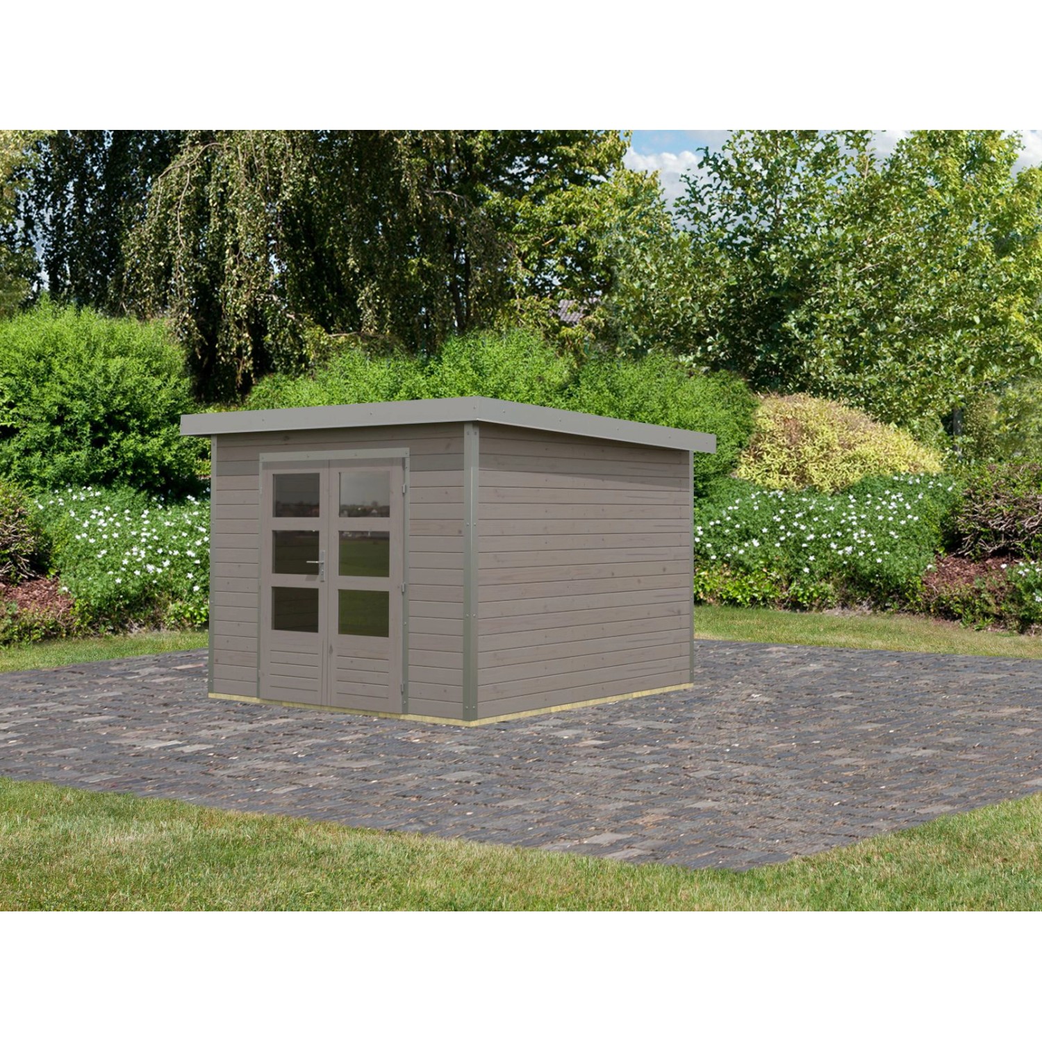 Karibu Gartenhaus Domingo D Wassergrau-Staubgrau 7 m² günstig online kaufen