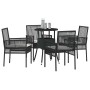 Schwarze 5-tlg. Garten Essgruppe aus Poly Rattan mit Tisch und 4 Stühlen.