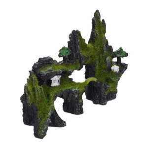 Relaxdays Aquarium Deko Felsen Polyresin Grau Grün 17 cm x 23,5 cm x 8,5 cm 450 g