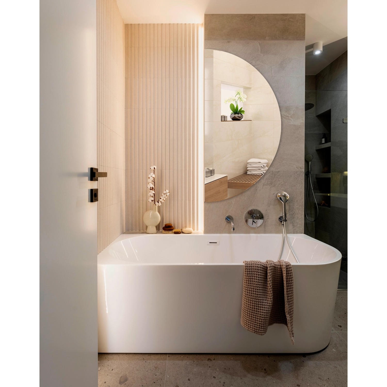 Tulup Spiegel Halbrunder Spiegel 40 cm x 80 cm Halbmondspiegel Badezimmerspiegel Halbkreisspiegel Design Wandspiegel_5