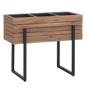 MCW Hochbeet aus hellbraunem Akazienholz mit schwarzen Metallfüßen. Drei Pflanzeinsätze für Garten & Balkon.