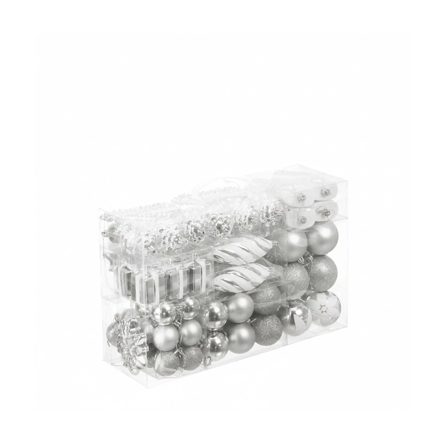 Relaxdays Weihnachtskugeln 72er Set Polystyrol Silber mit Bändchen 24 x 38 x 12 cm 780 g