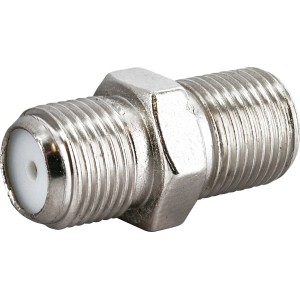 Schwaiger F-Kabelverbinder aus Metall zur Verbindung von Antennenkabeln.