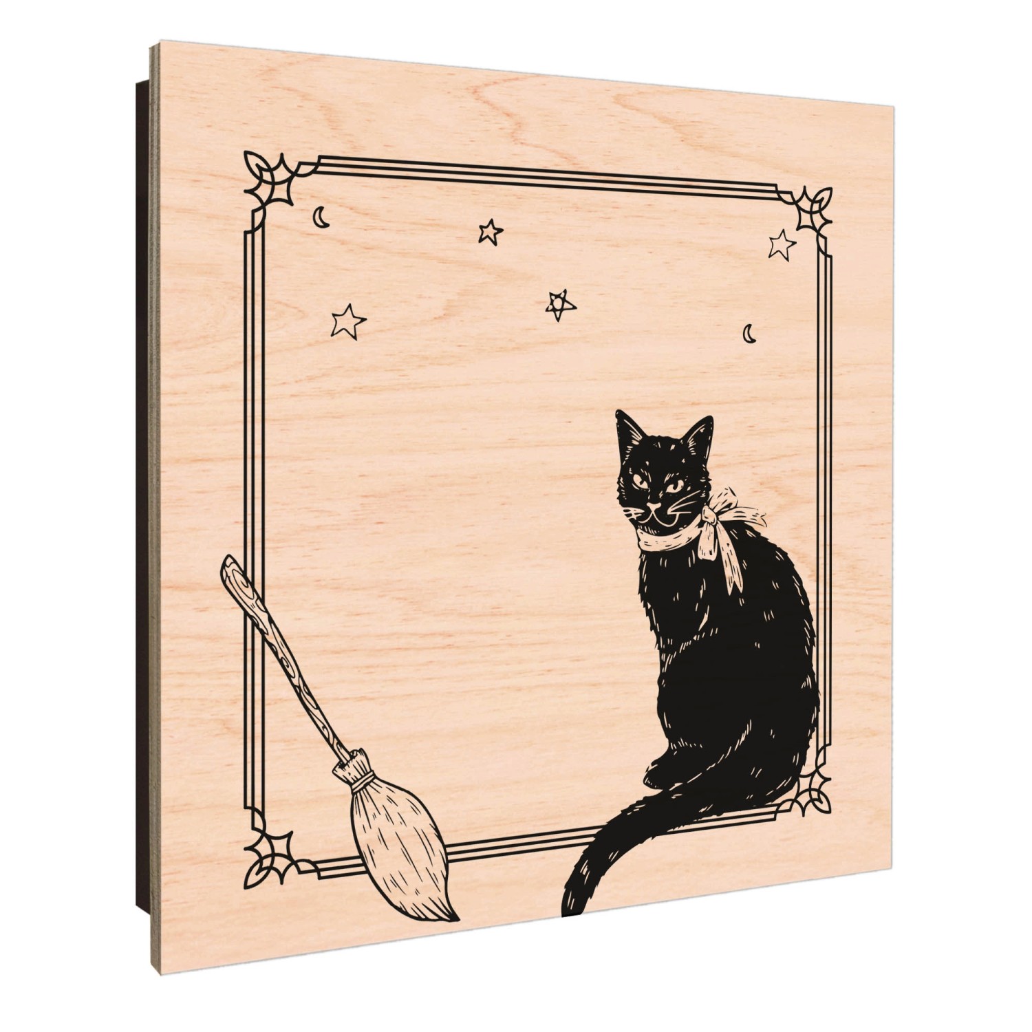 Banjado Schlüsselkasten mit Hexenkater-Motiv, Holz, 30x30cm, 50 Haken. Dekorativer Garderobenhaken.