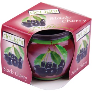 HS Candle Duftkerze Black Cherry im Glas mit Kirsch-Motiv. Raumduft für entspannte Atmosphäre.