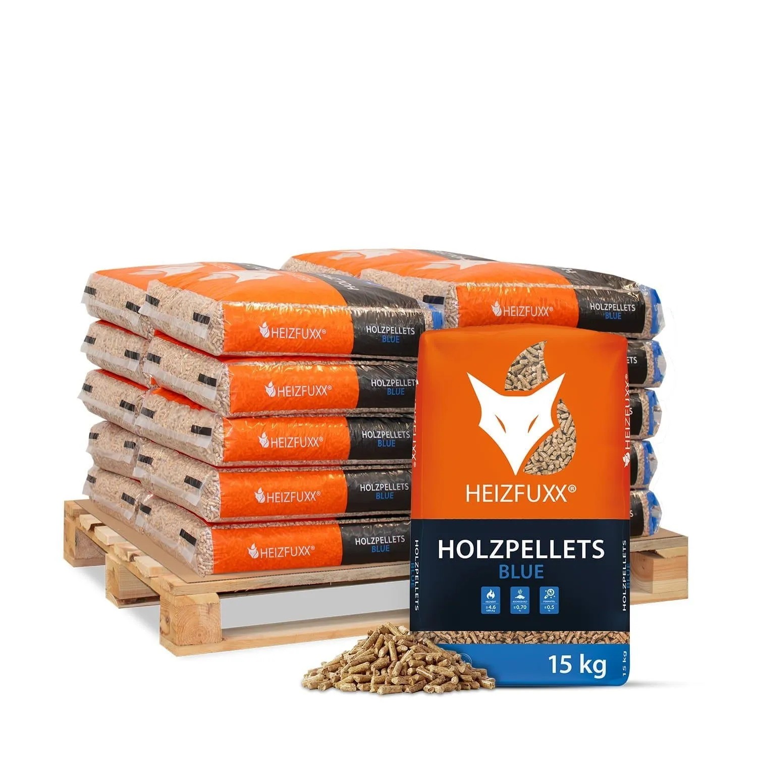 Heizfuxx Blue ENplus A1 Holzpellets Weichholz 15kg x 20 Sack 300kg Palette