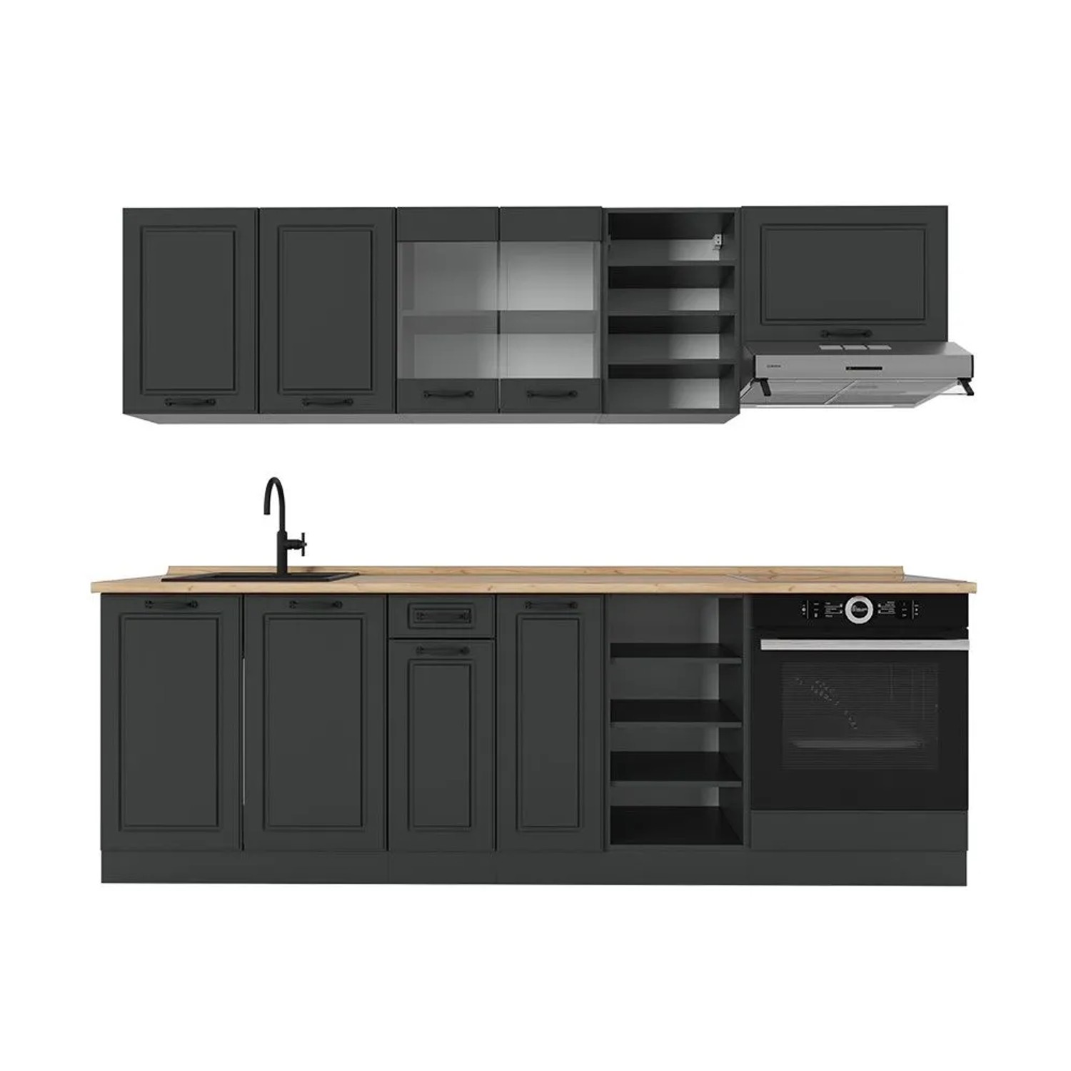Vicco R-Line Küchenzeile Anthrazit Landhaus Anthrazit 240 cm AP Eiche ohne E-Geräte