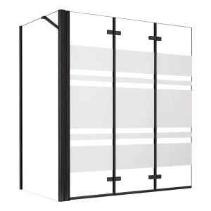 AICA Faltwand, 130cm, schwarz, 3-teilig mit 75cm Seitenwand, 6mm Nano ESG Glas für Badewanne.