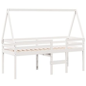vidaXL Hochbett mit Dach Weiß 90x200 cm Massivholz Kiefer 3282093