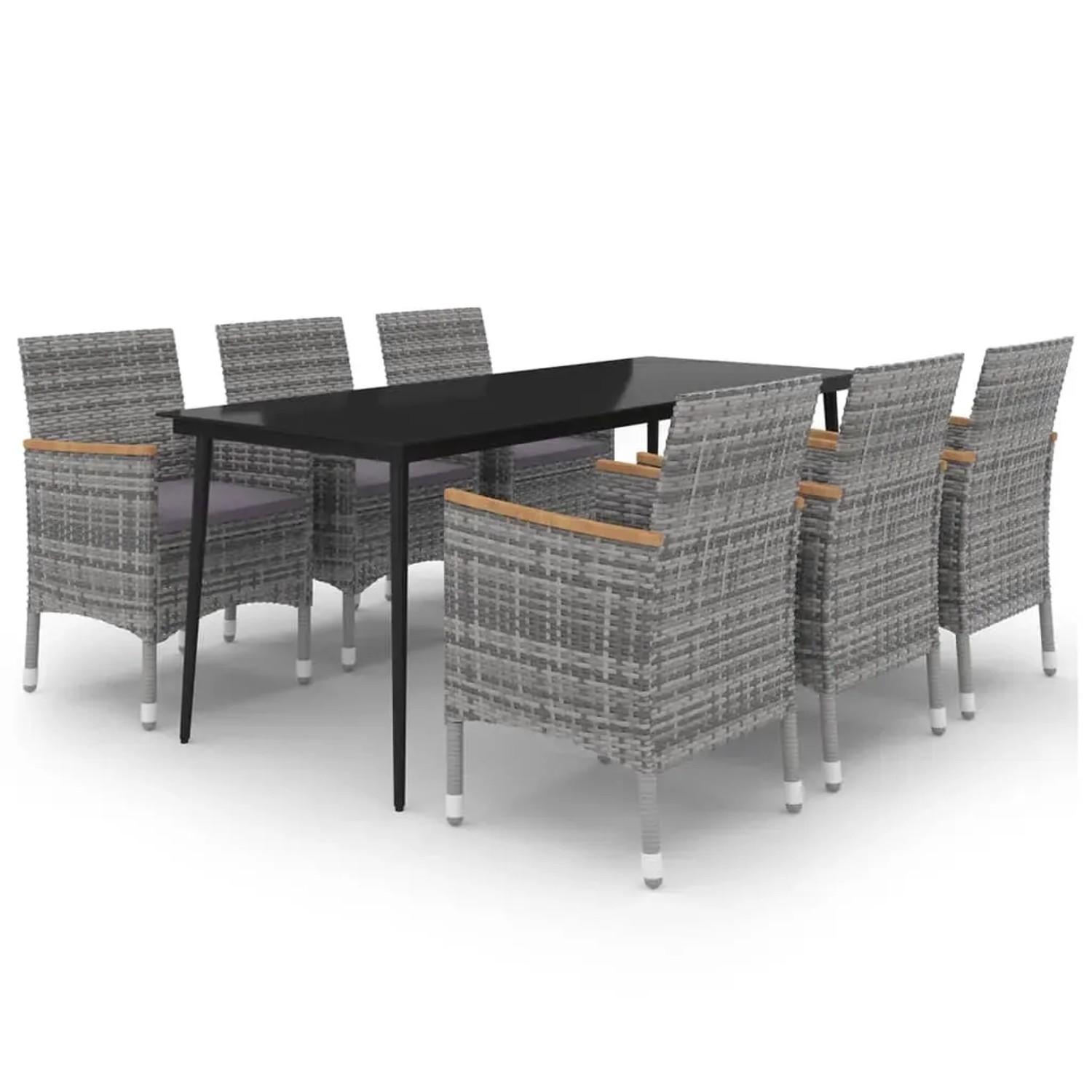 vidaXL 7-Tlg Garten-Essgruppe mit Kissen Poly Rattan und Glas 3099791