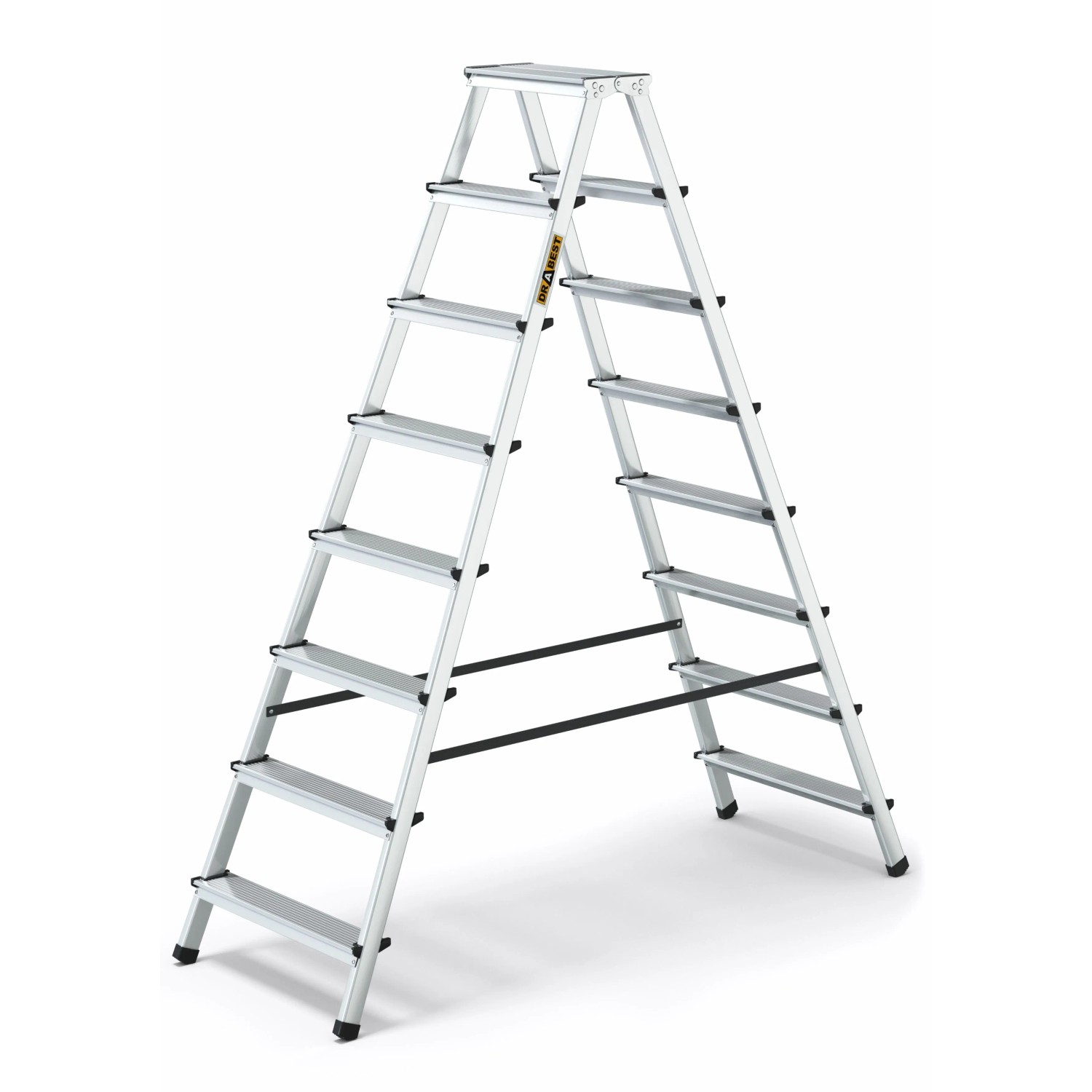 DRABEST Aluminium Haushaltsleiter Beidseitig Begehbar 2x8 Stufen