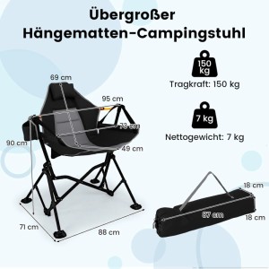 Costway Campingstuhl, faltbar, mit verstellbarer Rückenlehne, schwarz, inklusive Tragetasche.