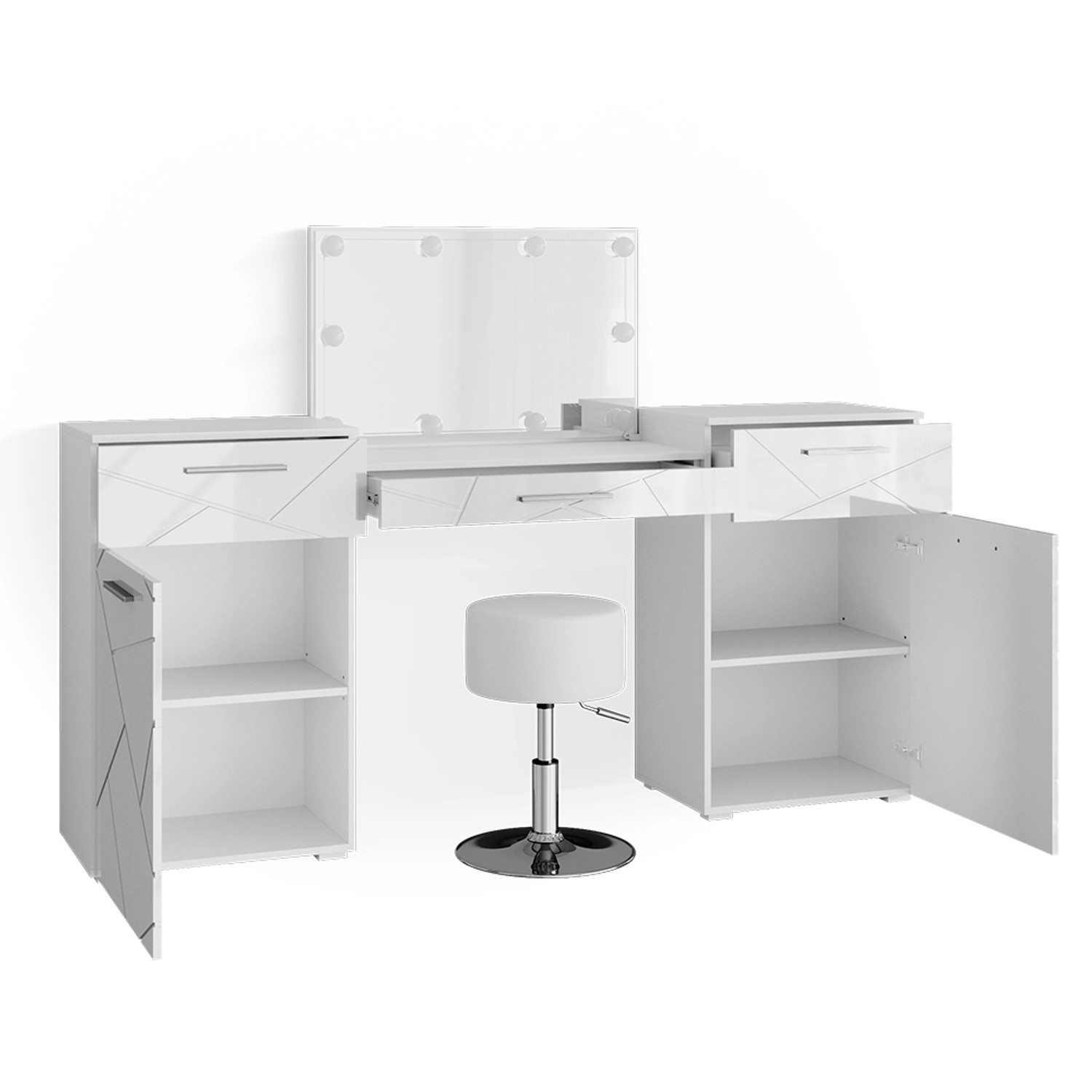 Vicco Schminktisch Irma Weiß 39 cm mit LED Beleuchtung und Hocker günstig online kaufen