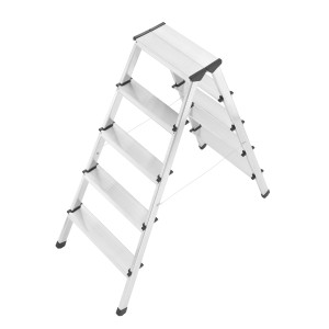 Hailo Alu-Doppelstufenleiter, 2x5 Stufen, beidseitig begehbar, ideal für sichere Arbeiten in verschiedenen Höhen.