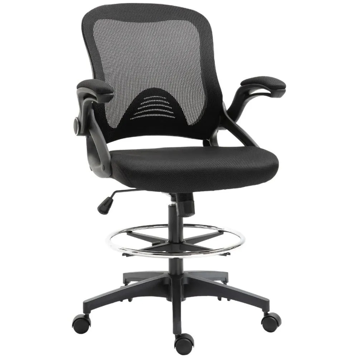 Vinsetto Mesh Zeichenstuhl mit Rollen 106-126 cm Höhenverstellbar Schwarz