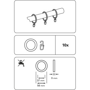 Gardinia Gardinenringe Lugano, 10er-Pack, Naturholz, für 28 mm Stangen, mit Faltenlegehaken.
