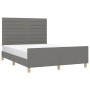 Dunkelgraues Stoff-Bettgestell 140x200 mit Kopfteil. Modernes Design für Schlafzimmer.