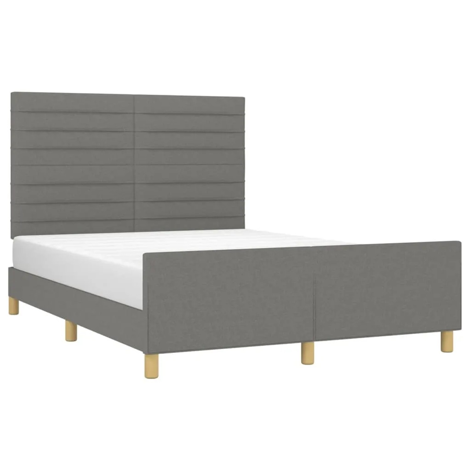 Dunkelgraues Stoff-Bettgestell 140x200 mit Kopfteil. Modernes Design für Schlafzimmer.