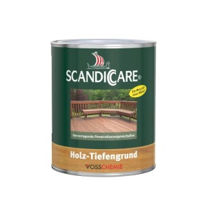 Dunkelgrüne Dose Scandiccare Holz-Tiefengrund 1 Liter für den Außenbereich.