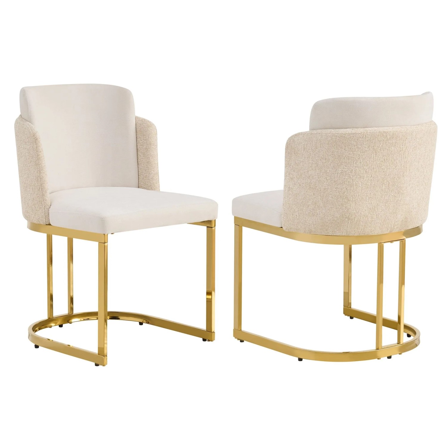 Merax Esszimmerstuhl 2er Set Chenille Beige Gold Füße