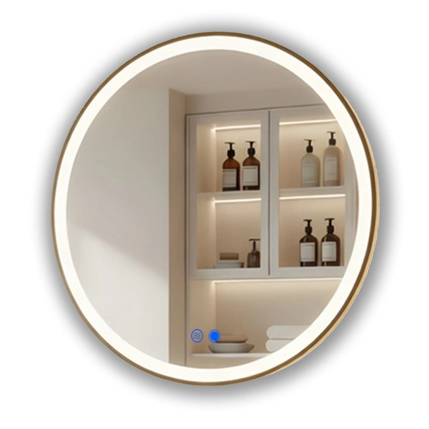 ARTFORMA LED Badspiegel Rund 60 cm mit Beleuchtung Rahmen Gebürstetes Gold Antibeschlag Touch IP44