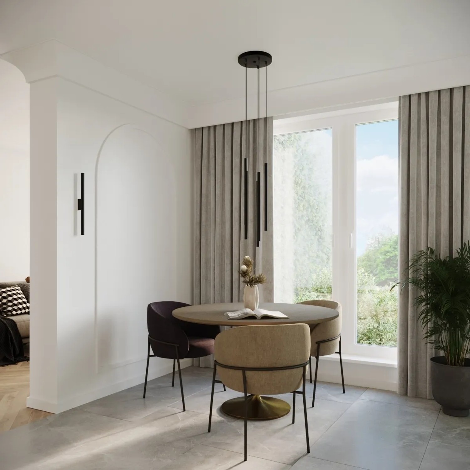 Schwarze Sollux Pastelo 2 Pendelleuchte über Esstisch. Moderne Lampe für Wohnzimmer und Esszimmer.