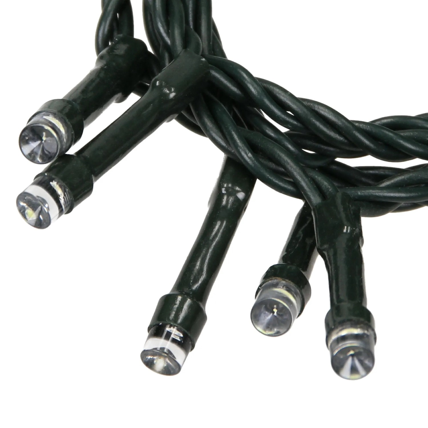 Detailaufnahme: ECD Germany LED Cluster Lichterkette, extra warmweiß, 1200 LEDs, grüne Kabel.