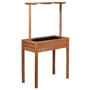 Braun lasiertes Holz-Hochbeet Florenz mit Ablage von Dobar, 80x40x145cm.