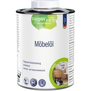 Biopin Möbel-Öl Transparent 500ml im Metalleimer. Holzöl für Möbel im Innenbereich, farblos.