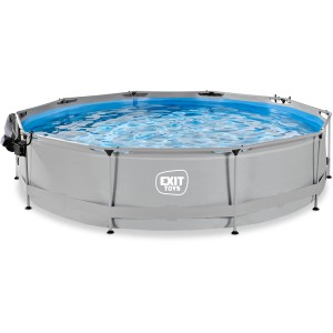Grauer EXIT Soft Grey Pool ø 360 cm mit Filterpumpe und Abdeckung.