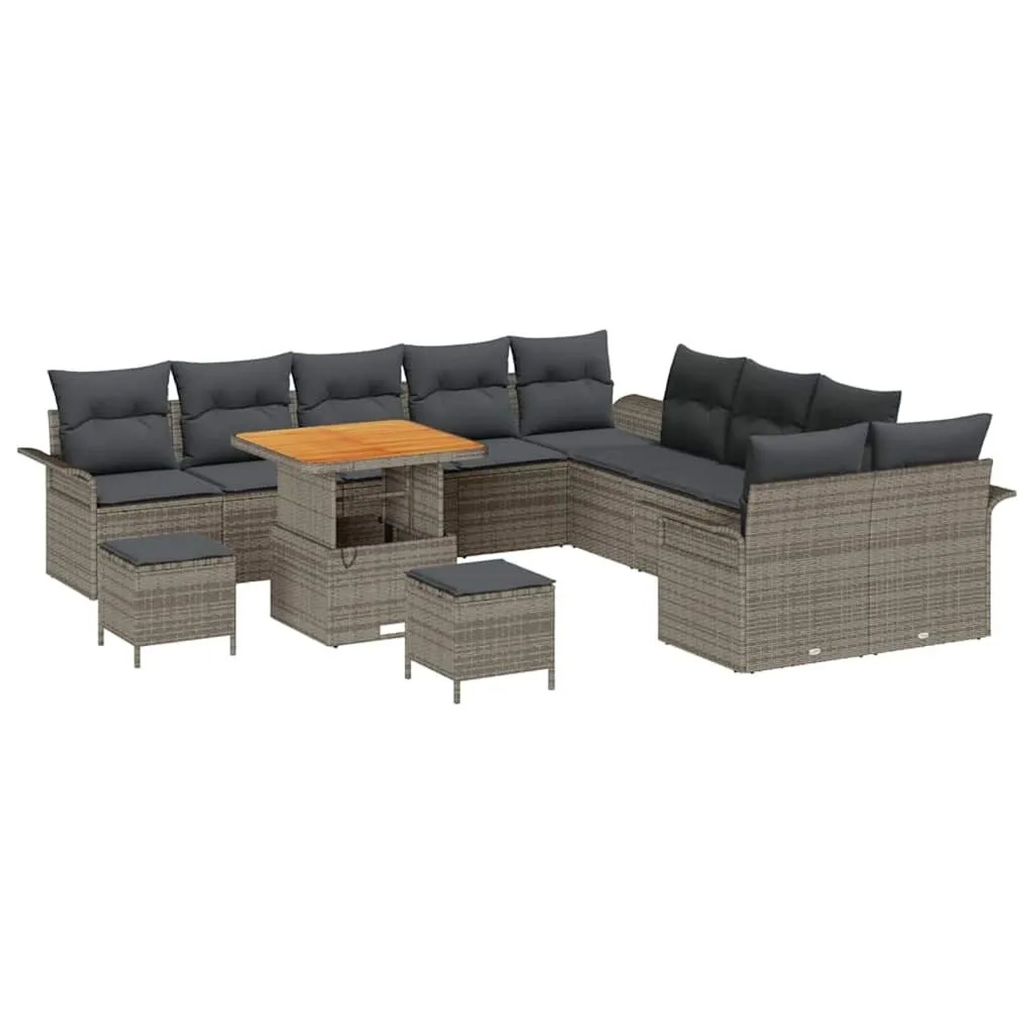 vidaXL Garten-Sofa-Set mit Kissen mit Speicher 13-Tlg Grau 3364143