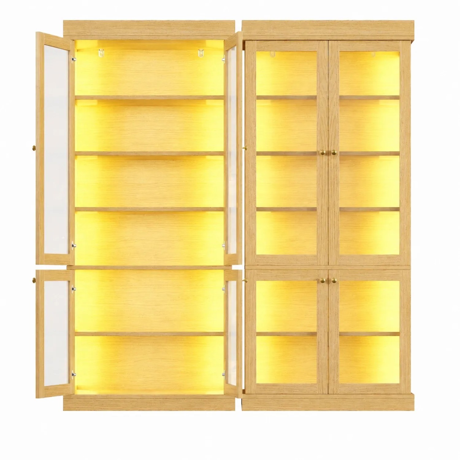 Merax Standhochschrank LED Glasvitrine Kippschutz Naturbraun