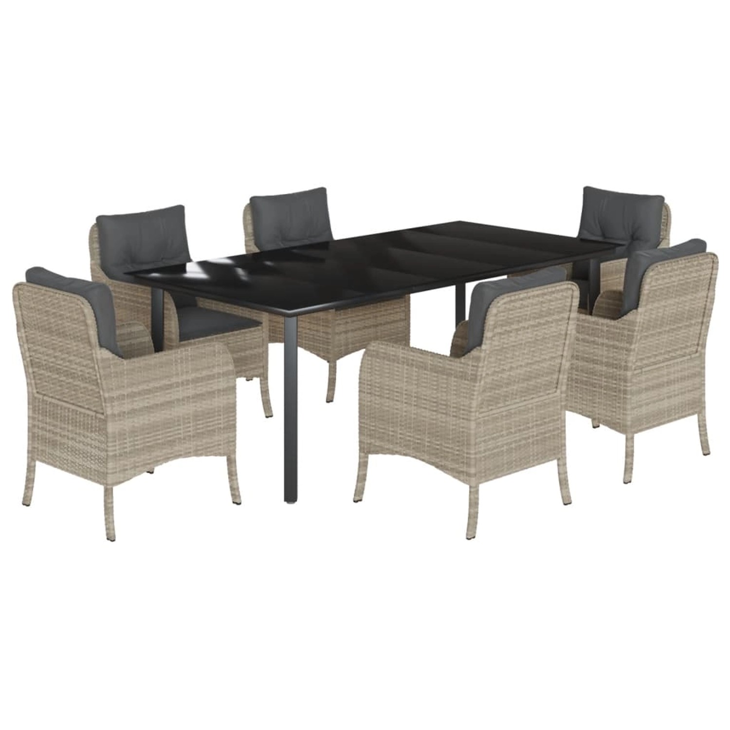 vidaXL 7-Tlg Garten-Essgruppe mit Kissen Hellgrau Poly Rattan 3212002 günstig online kaufen