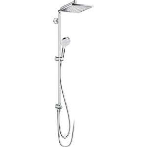 Hansgrohe Crometta E 240 Showerpipe Brauseset in Chrom mit Kopf- und Handbrause.