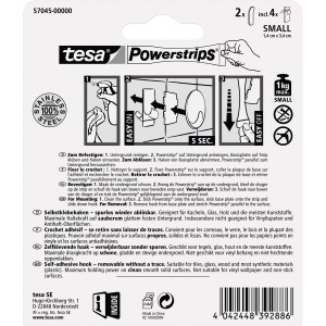 Tesa Powerstrips Haken Edelstahl Small, 2er-Pack. Klebehaken für Küche und Bad.
