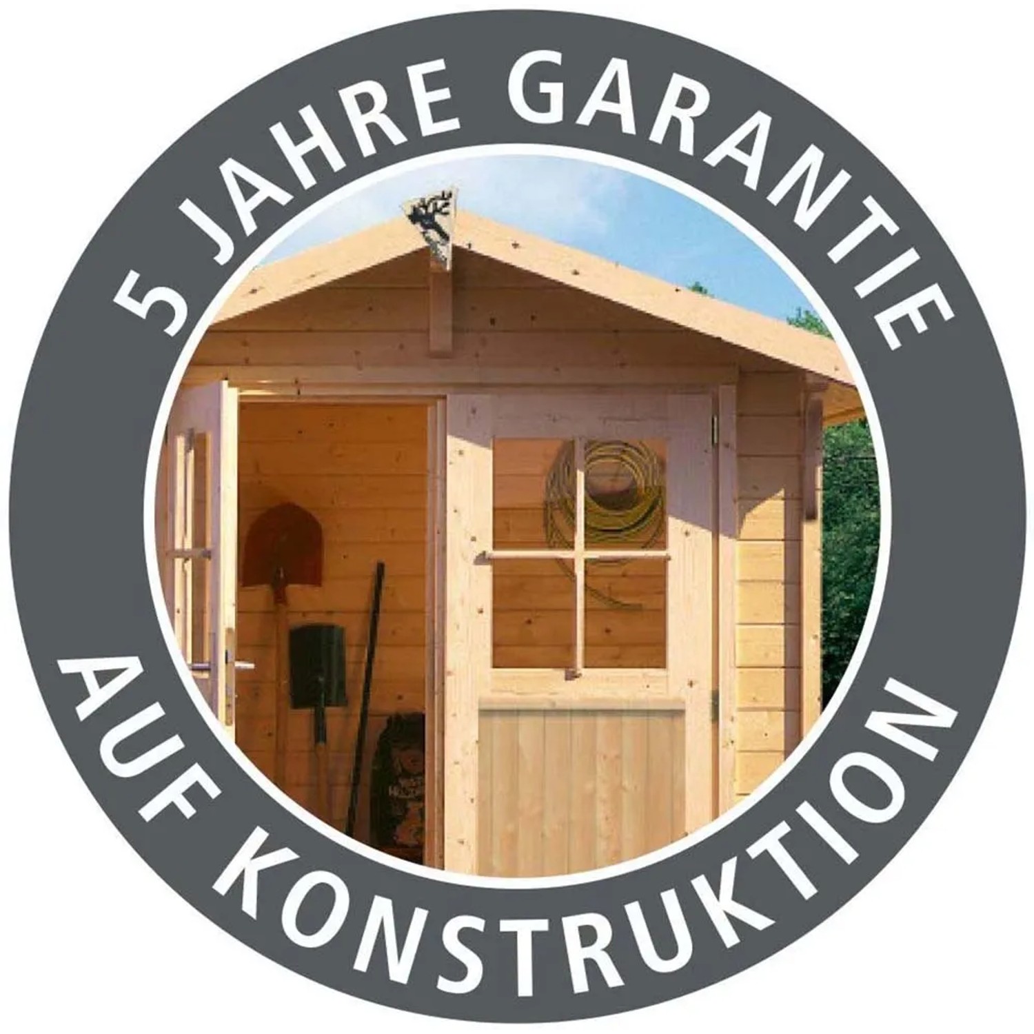 Karibu Holz-Gartenhaus Boras, naturbelassen, mit 5 Jahren Garantie auf die Konstruktion.
