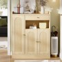 Merax Rattan Schuhschrank in Naturfarbe mit 3 Türen, Schublade und offenem Fach. Moderner Wohnzimmerschrank für Flur.